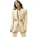 Sophia Waist Cutout Blazer Mesh Stitching Two Piece Suit - Vestir en Moda