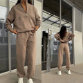 Sophia Zipped Stand Collar Suit Autumn Winter Casual Two Piece Set - Vestir en Moda