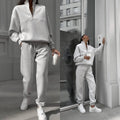Sophia Zipped Stand Collar Suit Autumn Winter Casual Two Piece Set - Vestir en Moda