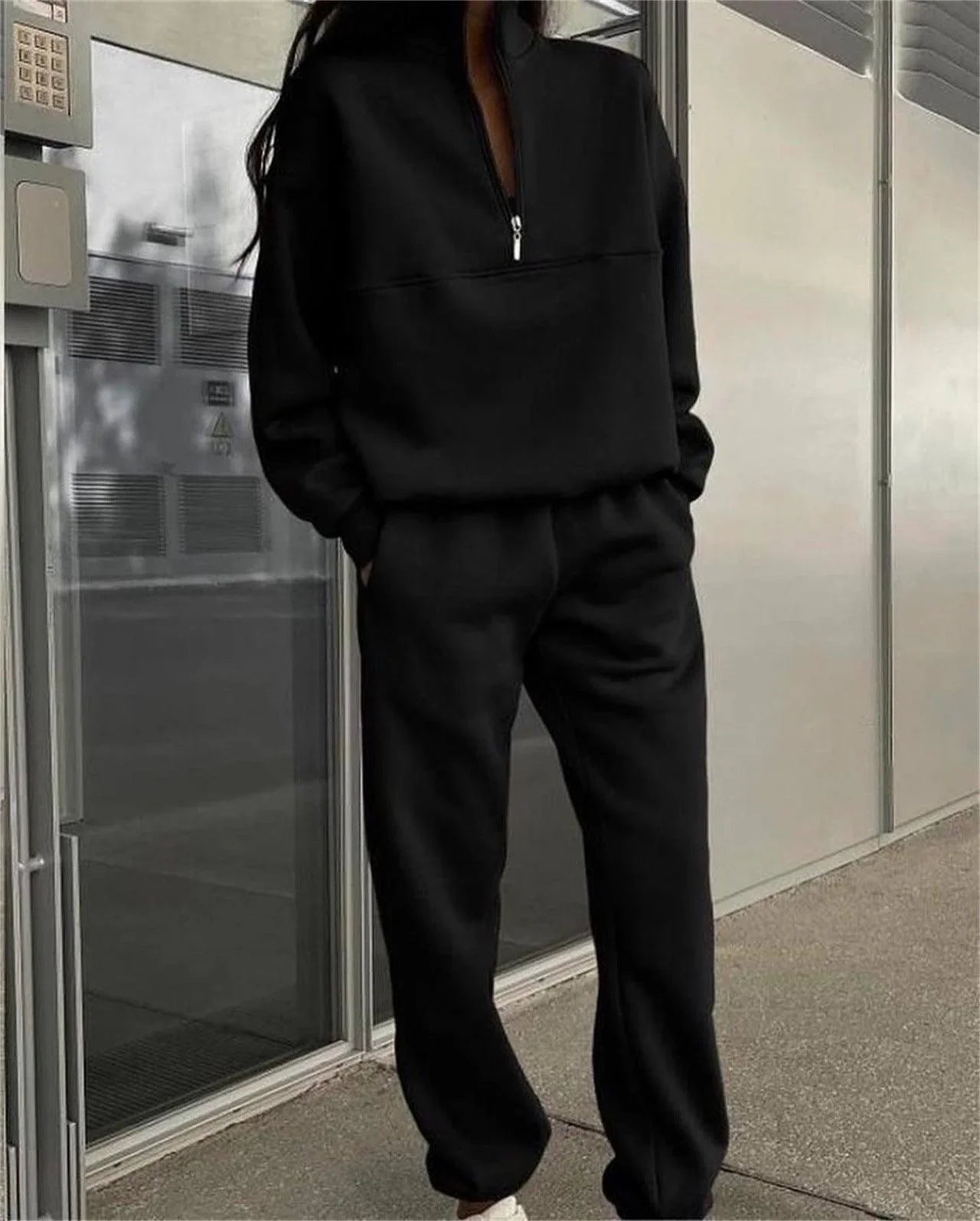 Sophia Zipped Stand Collar Suit Autumn Winter Casual Two Piece Set - Vestir en Moda