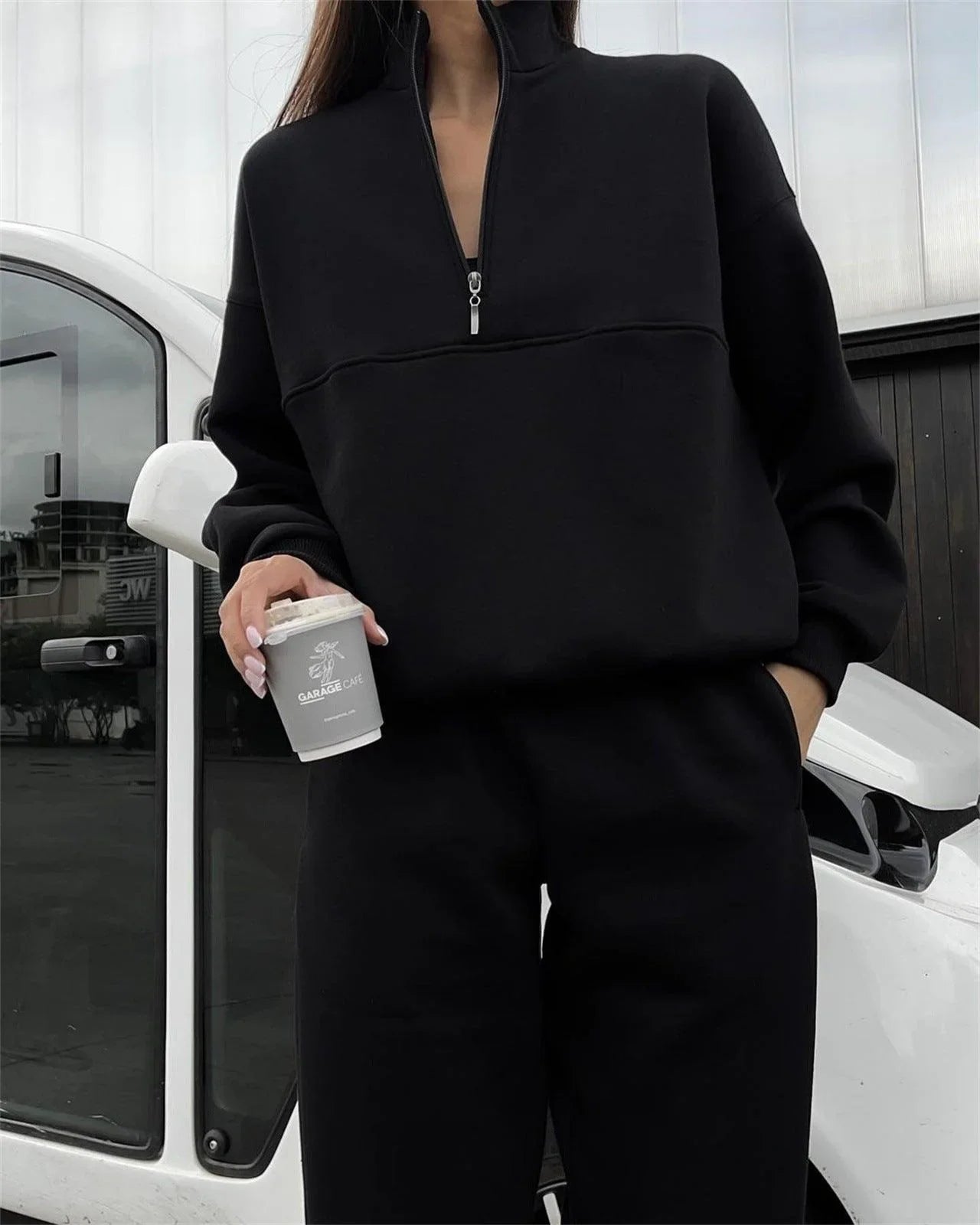 Sophia Zipped Stand Collar Suit Autumn Winter Casual Two Piece Set - Vestir en Moda