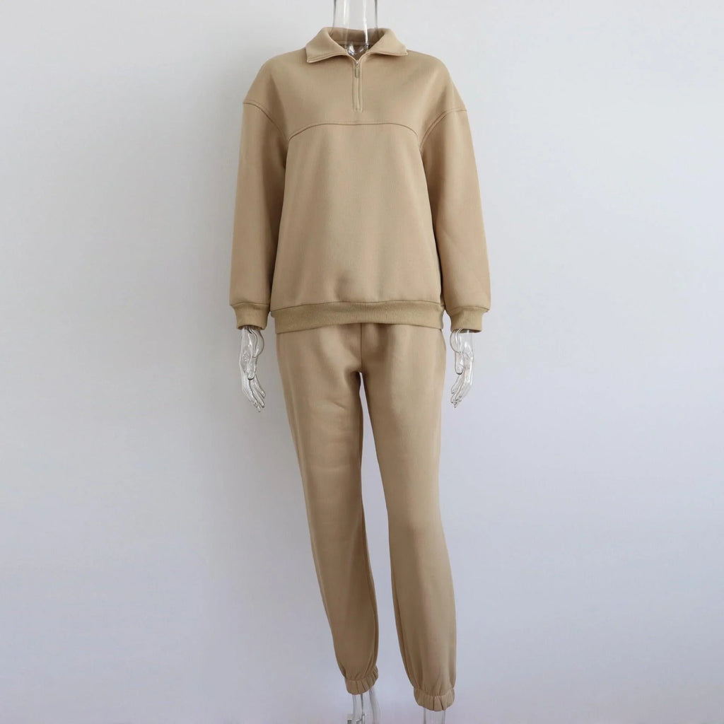 Sophia Zipped Stand Collar Suit Autumn Winter Casual Two Piece Set - Vestir en Moda