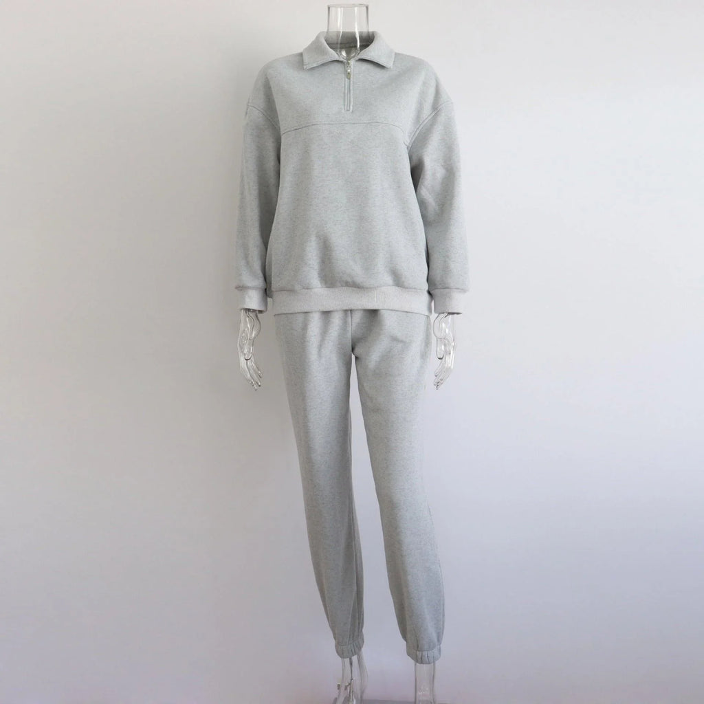 Sophia Zipped Stand Collar Suit Autumn Winter Casual Two Piece Set - Vestir en Moda