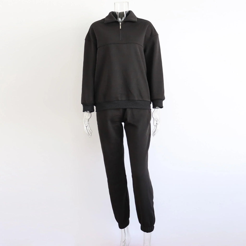 Sophia Zipped Stand Collar Suit Autumn Winter Casual Two Piece Set - Vestir en Moda