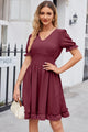 Soraya Dot Frill Trim Flounce Sleeve V-Neck Dresses - Vestir en Moda