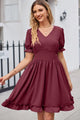 Soraya Dot Frill Trim Flounce Sleeve V-Neck Dresses - Vestir en Moda