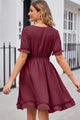 Soraya Dot Frill Trim Flounce Sleeve V-Neck Dresses - Vestir en Moda