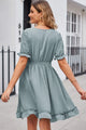 Soraya Dot Frill Trim Flounce Sleeve V-Neck Dresses - Vestir en Moda