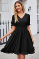Soraya Dot Frill Trim Flounce Sleeve V-Neck Dresses - Vestir en Moda