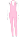 Soribel Solid Halter Women Long Jumpsuits Skinny Backless - Vestir en Moda