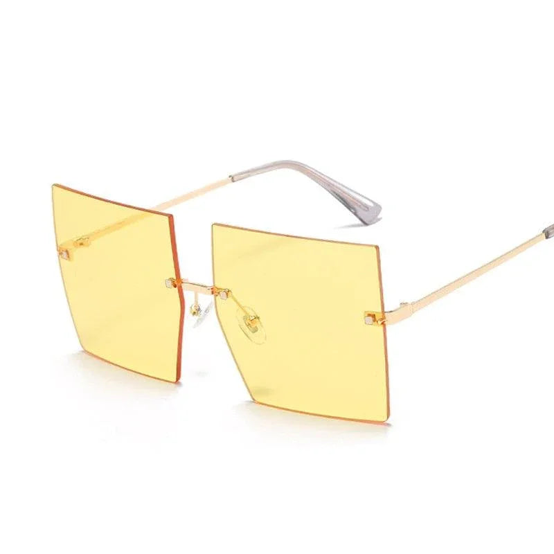 Square Oversized Vintage Rimless Big Frame Gradient Mirror Sunglasses - Vestir en Moda