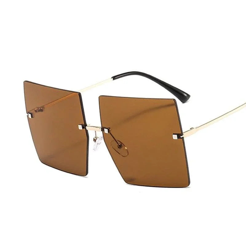 Square Oversized Vintage Rimless Big Frame Gradient Mirror Sunglasses - Vestir en Moda