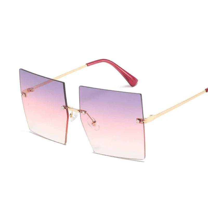 Square Oversized Vintage Rimless Big Frame Gradient Mirror Sunglasses - Vestir en Moda