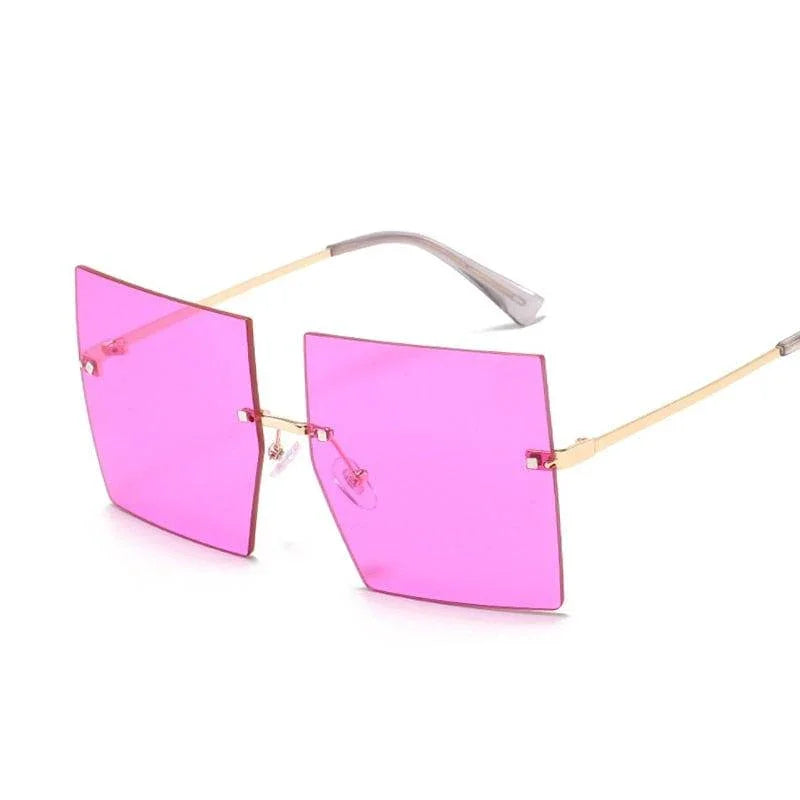 Square Oversized Vintage Rimless Big Frame Gradient Mirror Sunglasses - Vestir en Moda