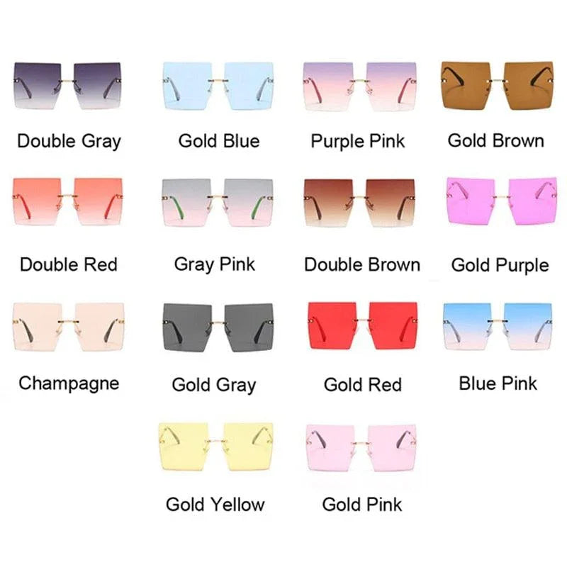Square Oversized Vintage Rimless Big Frame Gradient Mirror Sunglasses - Vestir en Moda