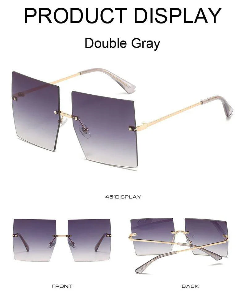 Square Oversized Vintage Rimless Big Frame Gradient Mirror Sunglasses - Vestir en Moda