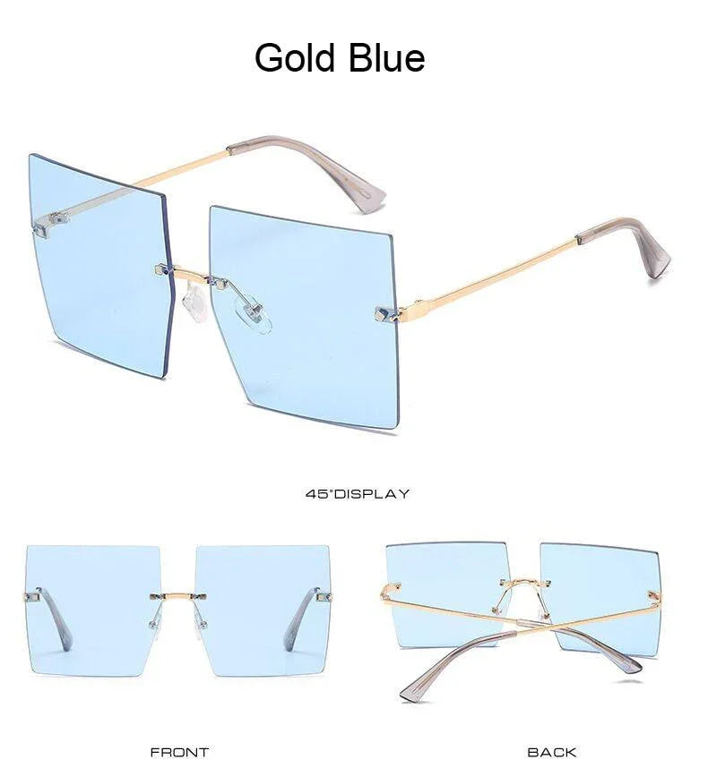 Square Oversized Vintage Rimless Big Frame Gradient Mirror Sunglasses - Vestir en Moda