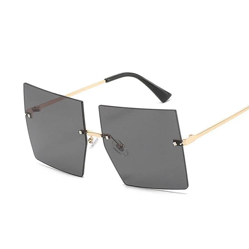 Square Oversized Vintage Rimless Big Frame Gradient Mirror Sunglasses - Vestir en Moda