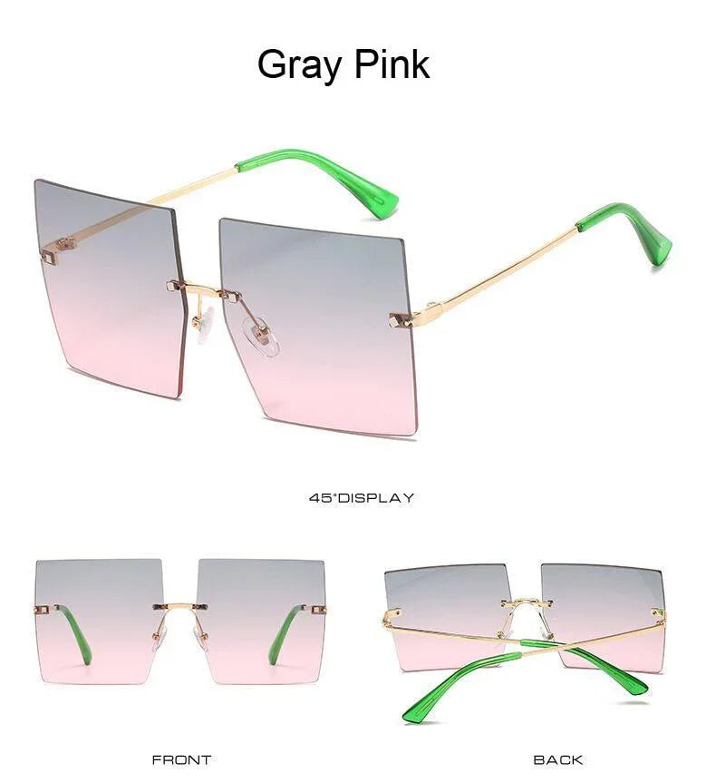 Square Oversized Vintage Rimless Big Frame Gradient Mirror Sunglasses - Vestir en Moda