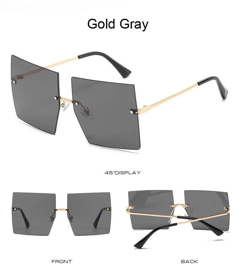 Square Oversized Vintage Rimless Big Frame Gradient Mirror Sunglasses - Vestir en Moda