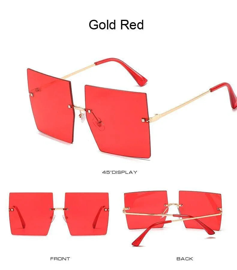 Square Oversized Vintage Rimless Big Frame Gradient Mirror Sunglasses - Vestir en Moda