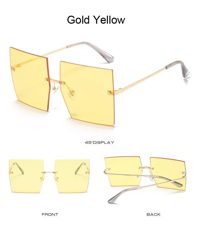 Square Oversized Vintage Rimless Big Frame Gradient Mirror Sunglasses - Vestir en Moda