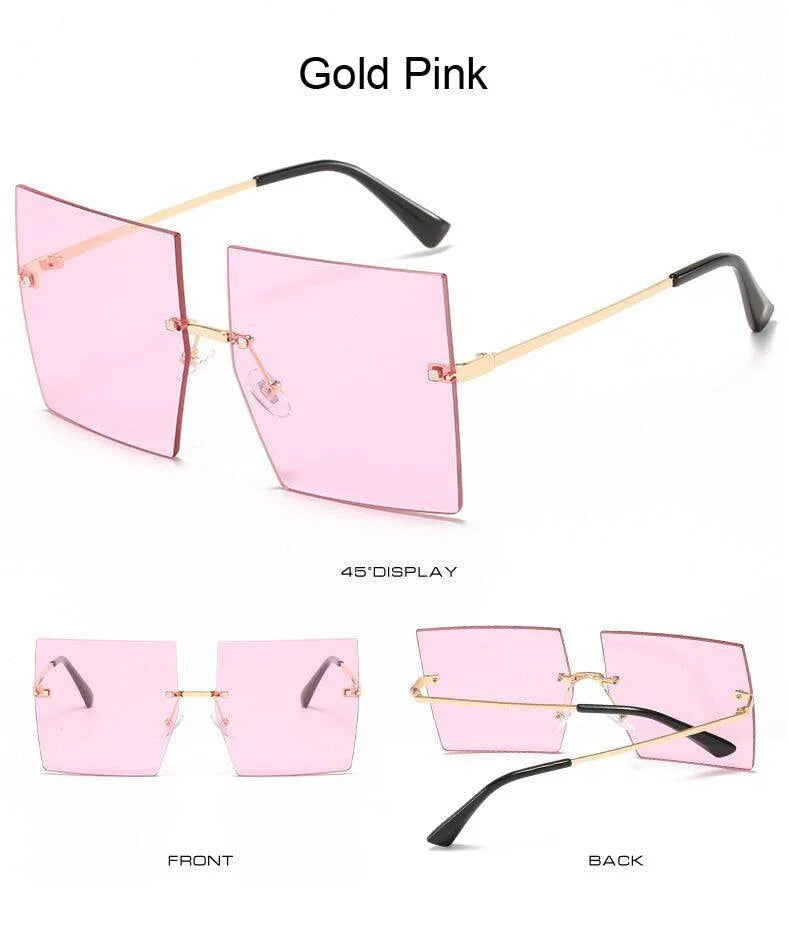 Square Oversized Vintage Rimless Big Frame Gradient Mirror Sunglasses - Vestir en Moda
