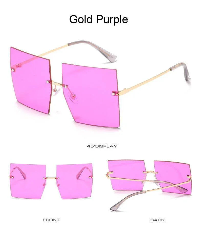 Square Oversized Vintage Rimless Big Frame Gradient Mirror Sunglasses - Vestir en Moda