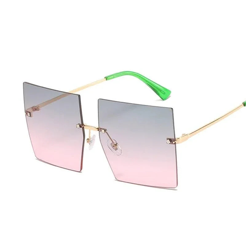 Square Oversized Vintage Rimless Big Frame Gradient Mirror Sunglasses - Vestir en Moda