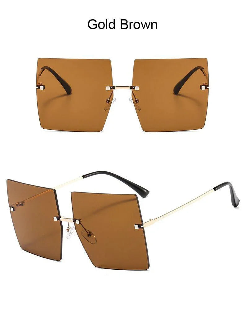 Square Oversized Vintage Rimless Big Frame Gradient Mirror Sunglasses - Vestir en Moda