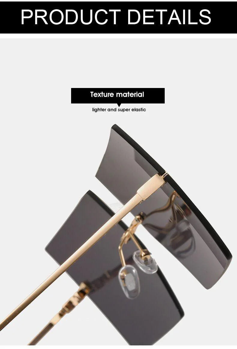 Square Oversized Vintage Rimless Big Frame Gradient Mirror Sunglasses - Vestir en Moda