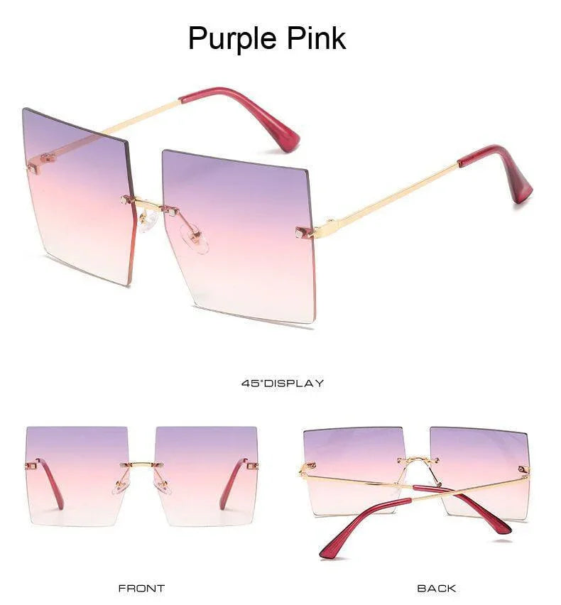Square Oversized Vintage Rimless Big Frame Gradient Mirror Sunglasses - Vestir en Moda