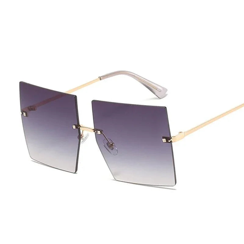 Square Oversized Vintage Rimless Big Frame Gradient Mirror Sunglasses - Vestir en Moda