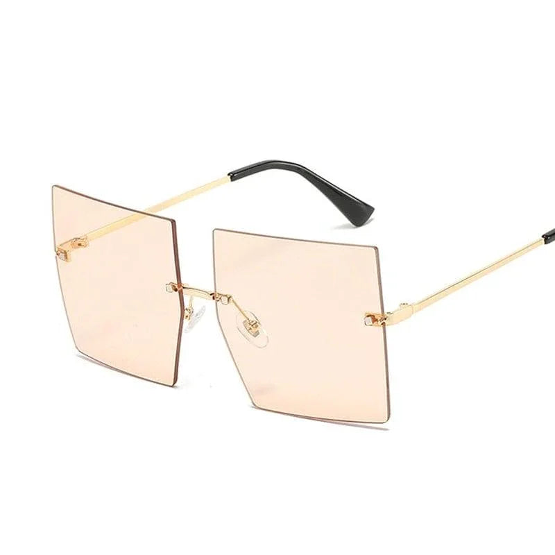 Square Oversized Vintage Rimless Big Frame Gradient Mirror Sunglasses - Vestir en Moda