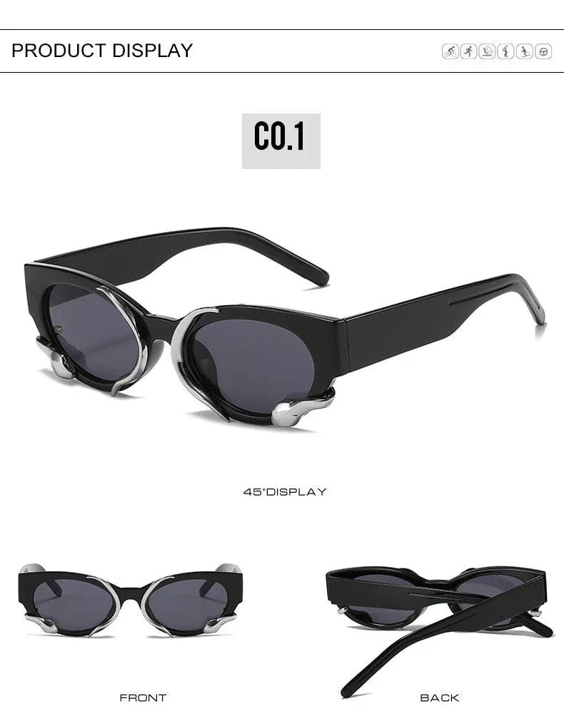 Steampunk Rectangle Small Frames Punk Snake Luxury Sunglasses - Vestir en Moda