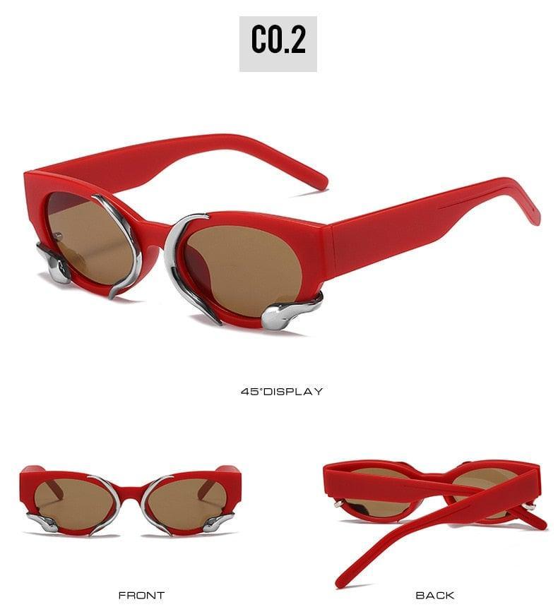 Steampunk Rectangle Small Frames Punk Snake Luxury Sunglasses - Vestir en Moda