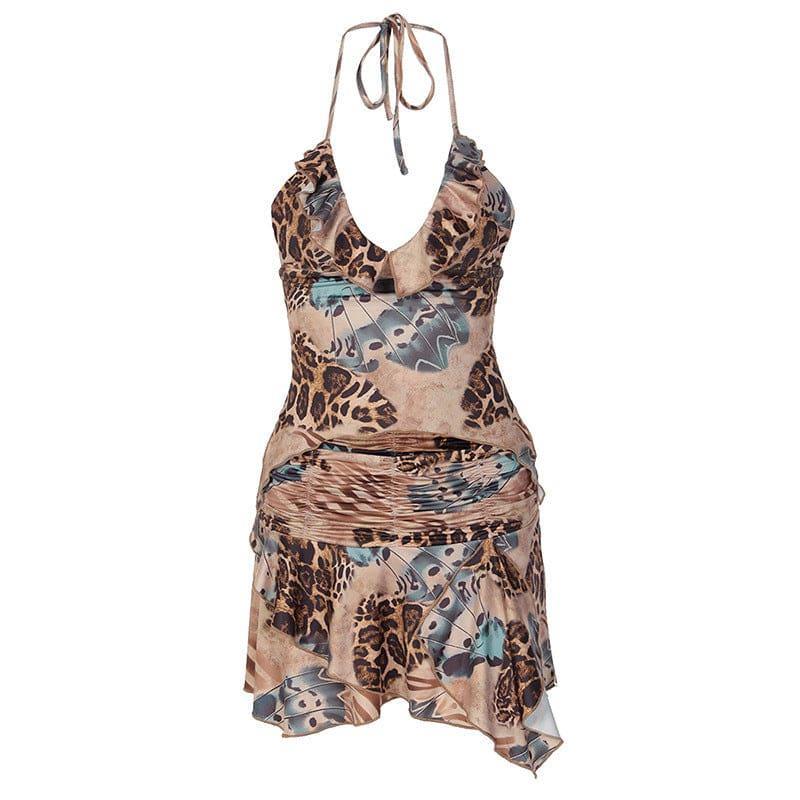 Summer Arrival Lace-up Halterneck Strap Irregular Two Piece Set - Vestir en Moda