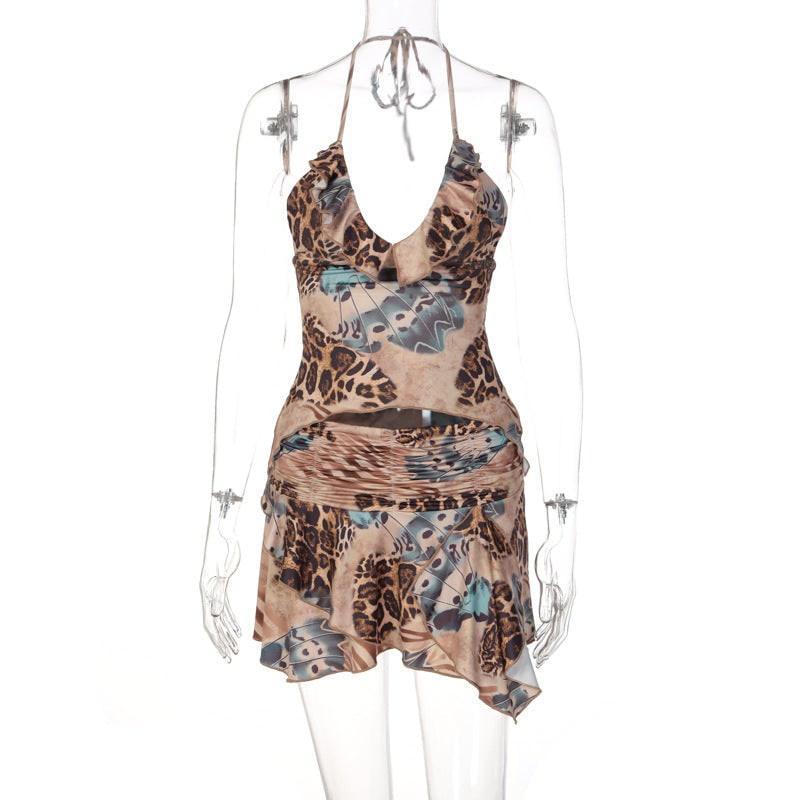 Summer Arrival Lace-up Halterneck Strap Irregular Two Piece Set - Vestir en Moda