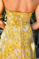 Sunset Yellow Floral Strapless Midi Dress