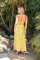 Sunset Yellow Floral Strapless Midi Dress