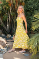 Sunset Yellow Floral Strapless Midi Dress