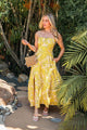 Sunset Yellow Floral Strapless Midi Dress