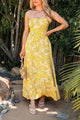 Sunset Yellow Floral Strapless Midi Dress