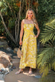 Sunset Yellow Floral Strapless Midi Dress