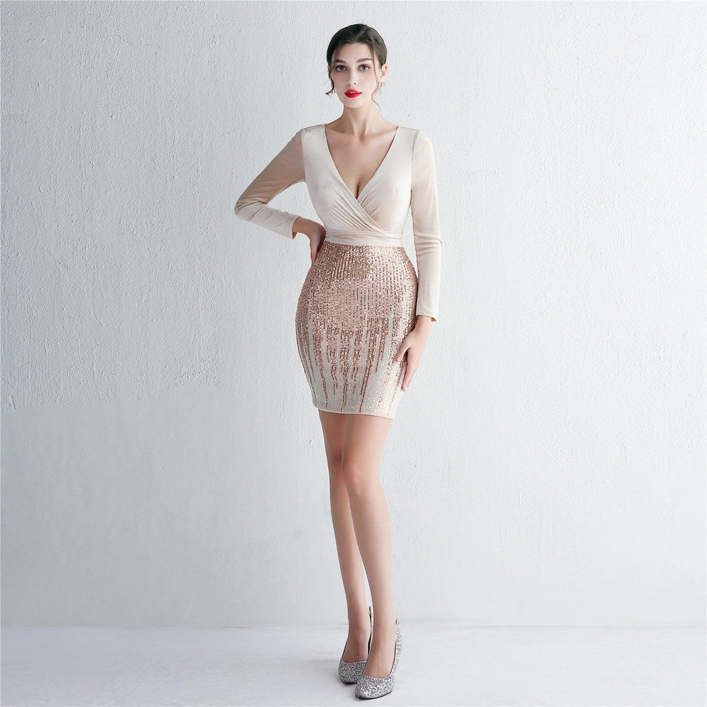 Susana Sequin Flannel Long Sleeved Evening Sexy Velvet Dresses - Vestir en Moda