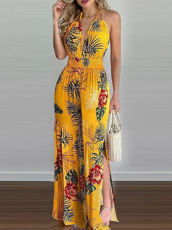 Susana Women Irregular Printed Halter Neck Jumpsuits - Vestir en Moda