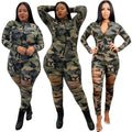 Suzie Plus Size Camouflage Printing Burnt Floral Ripped Sexy Jumpsuit - Vestir en Moda