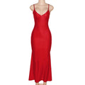 Sylvia Red Spaghetti Strap Sexy Sleevelss Backless Ruched Slim Maxi Dress - Vestir en Moda