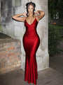 Sylvia Red Spaghetti Strap Sexy Sleevelss Backless Ruched Slim Maxi Dress - Vestir en Moda