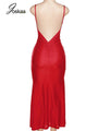 Sylvia Red Spaghetti Strap Sexy Sleevelss Backless Ruched Slim Maxi Dress - Vestir en Moda